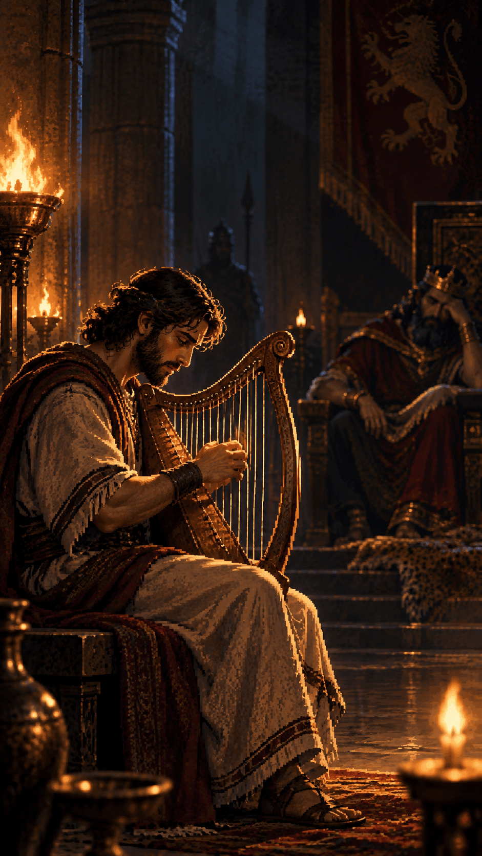 1 Samuel 16:14–23 — David played the harp before Saul