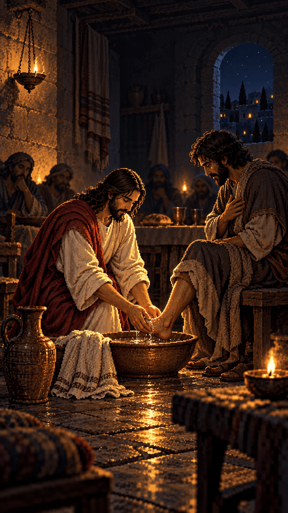 John 13:12–15 — The King knelt down to serve.